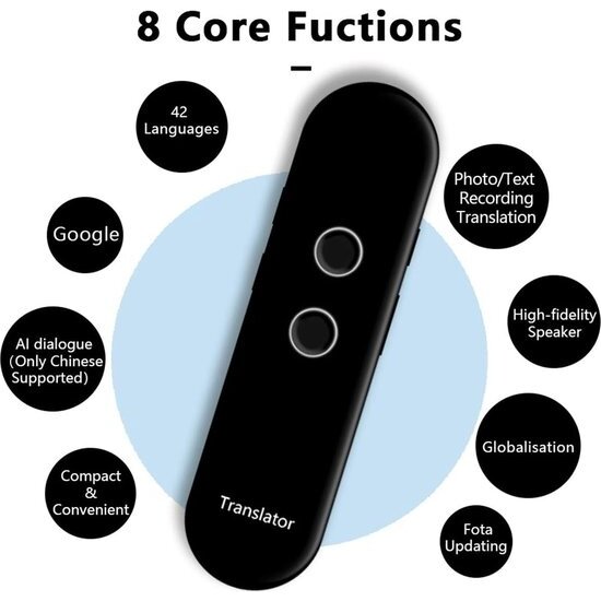 Igoods Igoods Draadloze vertaler - Slimme Internationale Vertaler - 3-in-1 - Tekst/Spraak/Foto - Met App - Zwart