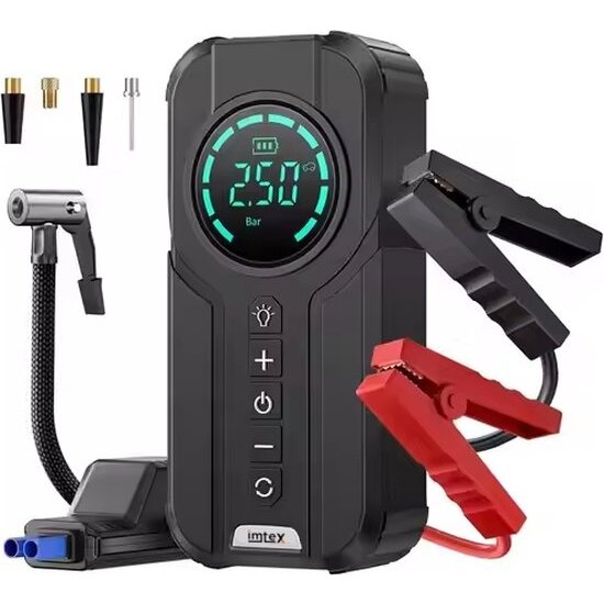 Imtex Imtex Jumpstarter - jumpstarter voor Auto - Starthulp - 800A - 12V - Startkabels - 4-in-1 - Luchtcompressor - Powerbank - Zaklamp - Met Display