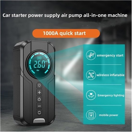 Imtex Imtex Jumpstarter - jumpstarter voor Auto - Starthulp - 800A - 12V - Startkabels - 4-in-1 - Luchtcompressor - Powerbank - Zaklamp - Met Display