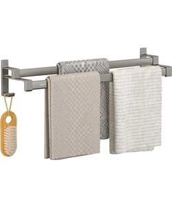 Igoods handdoekrek dubbele stang zonder boren - handdoekrek badkamer - handdoekhouder - handdoekstang - 60cm - Grijs