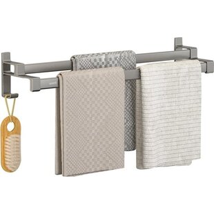 Igoods handdoekrek dubbele stang zonder boren - handdoekrek badkamer - handdoekhouder - handdoekstang - 60cm - Grijs