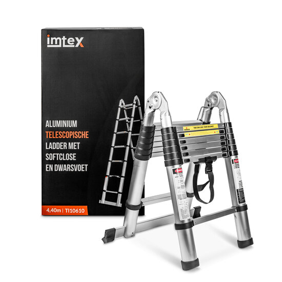 Imtex Imtex Telescopische Vouwladder - Vouwladder - 7-treeds - 4.40m Werkhoogte - Softclose - Anti-slip Aluminium