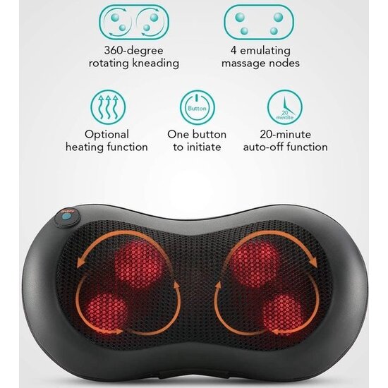 Igoods Igoods Massagekussen - Draadloz Massagekussen - Shiatsu Massagekussen - Elektrische Massage Apparaat - Nek en Schouder Massage - Warmte Functie - Zwart