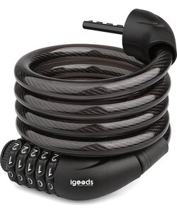 Igoods - Universeel Cijferslot - Fietsslot - Scooterslot - Kabelslot - Codeslot - 5 Cijfers - 1.20m - Zwart