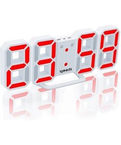 Igoods Digitale Tafelklok - Led Wekker Klok - Digitale 3D Wekker - Moderne Bureauklok - Met Temperatuurmeter - Wit/Rood