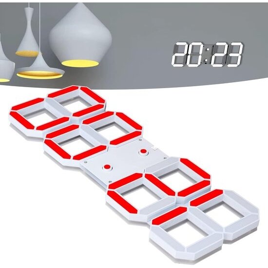 Igoods Igoods Digitale Tafelklok - Led Wekker Klok - Digitale 3D Wekker - Moderne Bureauklok - Met Temperatuurmeter - Wit/Rood