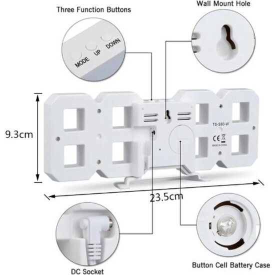 Igoods Igoods Digitale Tafelklok - Led Wekker Klok - Digitale 3D Wekker - Moderne Bureauklok - Met Temperatuurmeter - Wit/Rood