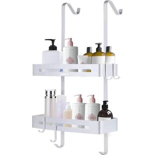 Igoods Doucherek Hangend - 2 Laags - Zonder Boren - Inclusief 4 Haakjes - RVS - Wit