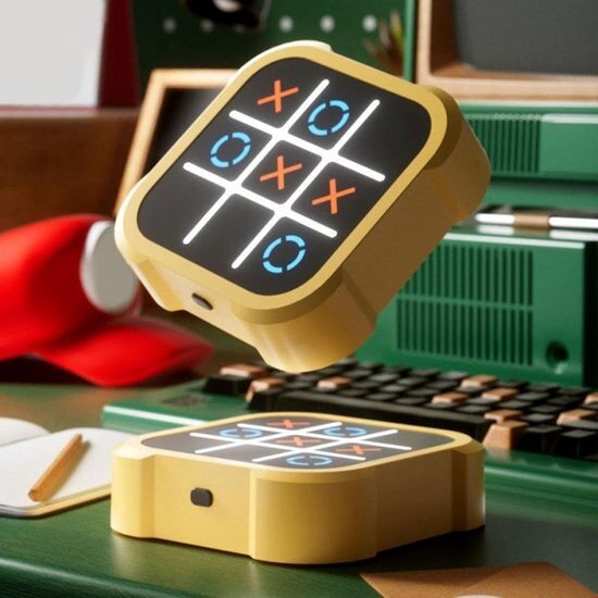 Igoods Igoods TicTacToe Spel - Boter, Kaas en Eieren - Drie op een Rij - Geheugenspel - 2-in1 - kinderspel - Digitaal - Educatief spel - Denkspel - Geel