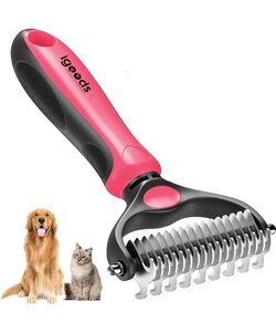 Igoods Professionele 2-Zijdige Ondervacht Kam voor Hond en Kat - Hondenkam - Hondenborstel – Kattenborstel - Roze