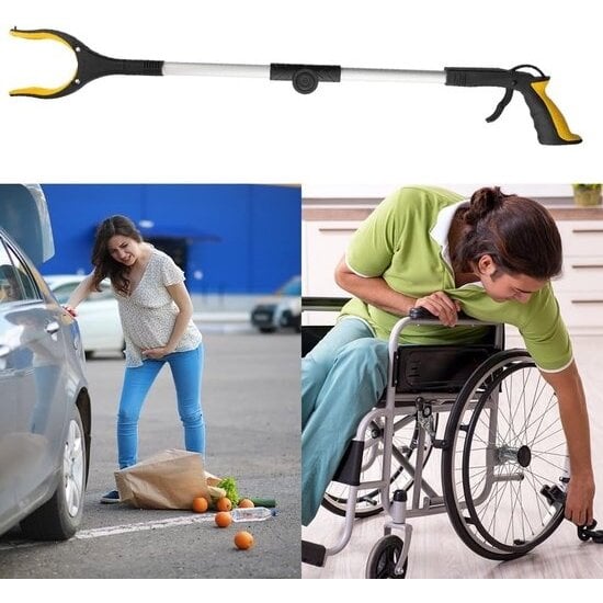 Igoods Igoods Grijparm - Draaibare Kop Afvalgrijper - Opvouwbare Grijper Helping Hand - Grijphulp van Aluminium - Grijpstok voor Afval & Zwerfvuil - Geel