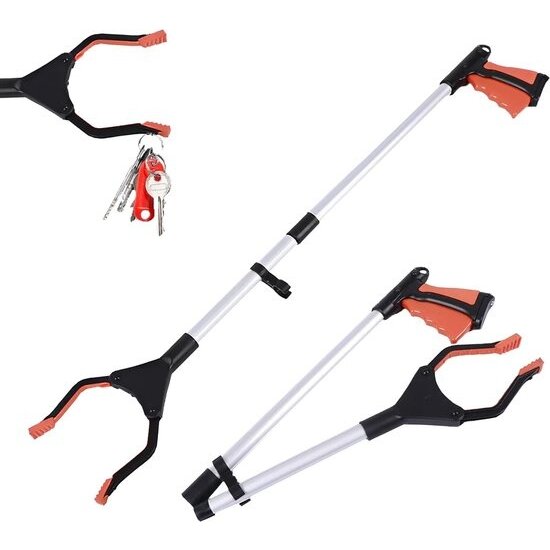 Igoods Igoods Grijparm - Draaibare Kop Afvalgrijper - Opvouwbare Grijper Helping Hand - Grijphulp van Aluminium - Grijpstok voor Afval & Zwerfvuil - Rood