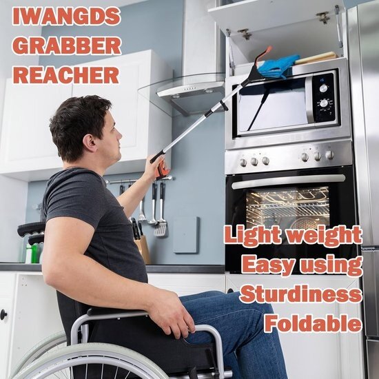 Igoods Igoods Grijparm - Draaibare Kop Afvalgrijper - Opvouwbare Grijper Helping Hand - Grijphulp van Aluminium - Grijpstok voor Afval & Zwerfvuil - Rood