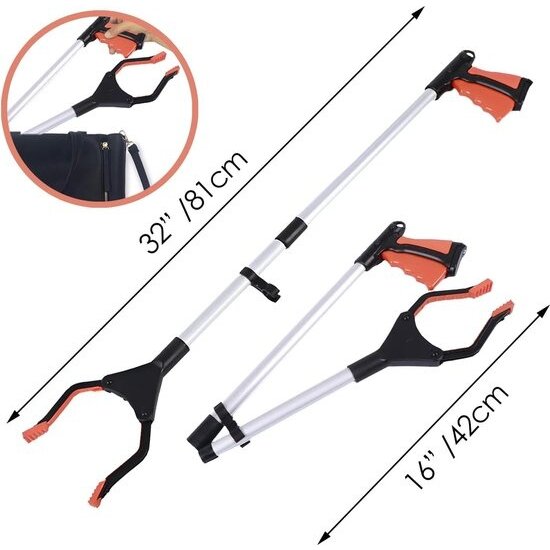 Igoods Igoods Grijparm - Draaibare Kop Afvalgrijper - Opvouwbare Grijper Helping Hand - Grijphulp van Aluminium - Grijpstok voor Afval & Zwerfvuil - Rood