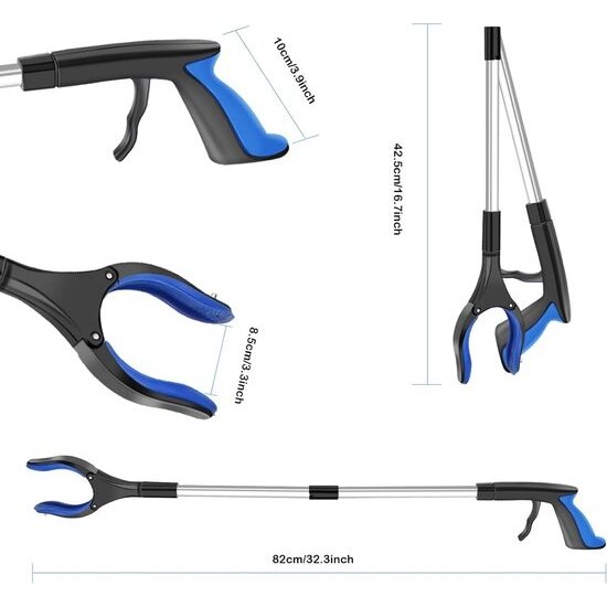 Igoods Igoods Grijparm - Draaibare Kop Afvalgrijper - Opvouwbare Grijper Helping Hand - Grijphulp van Aluminium - Grijpstok voor Afval & Zwerfvuil - Blauw