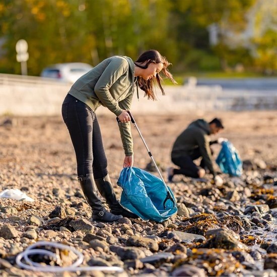 Igoods Igoods Grijparm - Draaibare Kop Afvalgrijper - Opvouwbare Grijper Helping Hand - Grijphulp van Aluminium - Grijpstok voor Afval & Zwerfvuil - Blauw