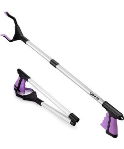 Igoods Grijparm - Draaibare Kop Afvalgrijper - Opvouwbare Grijper Helping Hand - Grijphulp van Aluminium - Grijpstok voor Afval & Zwerfvuil - Paars