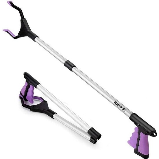 Igoods Igoods Grijparm - Draaibare Kop Afvalgrijper - Opvouwbare Grijper Helping Hand - Grijphulp van Aluminium - Grijpstok voor Afval & Zwerfvuil - Paars