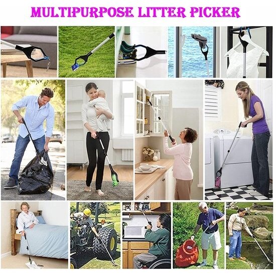 Igoods Igoods Grijparm - Draaibare Kop Afvalgrijper - Opvouwbare Grijper Helping Hand - Grijphulp van Aluminium - Grijpstok voor Afval & Zwerfvuil - Paars