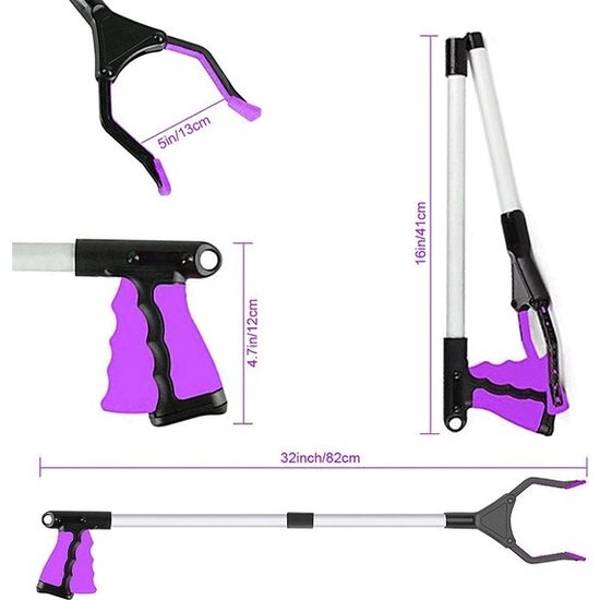 Igoods Igoods Grijparm - Draaibare Kop Afvalgrijper - Opvouwbare Grijper Helping Hand - Grijphulp van Aluminium - Grijpstok voor Afval & Zwerfvuil - Paars