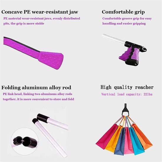 Igoods Igoods Grijparm - Draaibare Kop Afvalgrijper - Opvouwbare Grijper Helping Hand - Grijphulp van Aluminium - Grijpstok voor Afval & Zwerfvuil - Paars