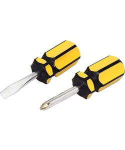 Igoods Mini-Schroevendraaiers - 2-in-1 Schroevendraaier Set - Kruiskop - Platte Kop - 8.5cm - Geel/Zwart - 2 Stuks