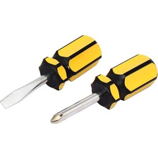 Igoods Mini-Schroevendraaiers - 2-in-1 Schroevendraaier Set - Kruiskop - Platte Kop - 8.5cm - Geel/Zwart - 2 Stuks