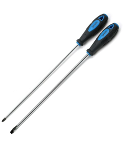Igoods Schroevendraaiers - Verlengde Schroevendraaiers - Schroevendraaier Set - Kruiskop - Platte Kop - Sleufkop - 29cm - Blauw/Zwart - 2 Stuks