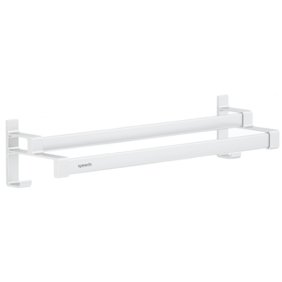Igoods Igoods handdoekrek Dubbele Stang Zonder Boren - Handdoekrek badkamer - Handdoekhouder - Handdoekstang - 60cm - Wit