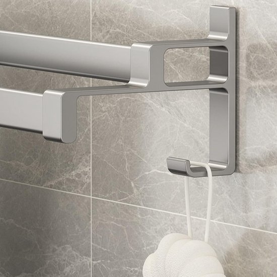 Igoods Igoods handdoekrek Dubbele Stang Zonder Boren - Handdoekrek badkamer - Handdoekhouder - Handdoekstang - 60cm - Wit