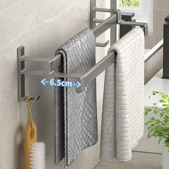 Igoods Igoods handdoekrek Dubbele Stang Zonder Boren - Handdoekrek badkamer - Handdoekhouder - Handdoekstang - 60cm - Wit