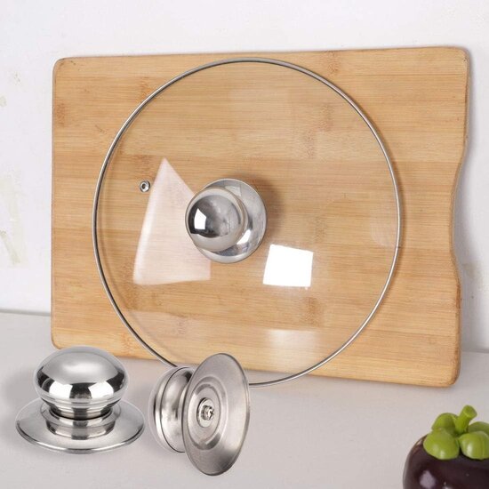 Igoods Igoods Dekselknop - Vervangende Handgreep voor Glazen Deksel - RVS Cover Button - Voor Potten- en Pannendeksels - Ø6mm Schroef