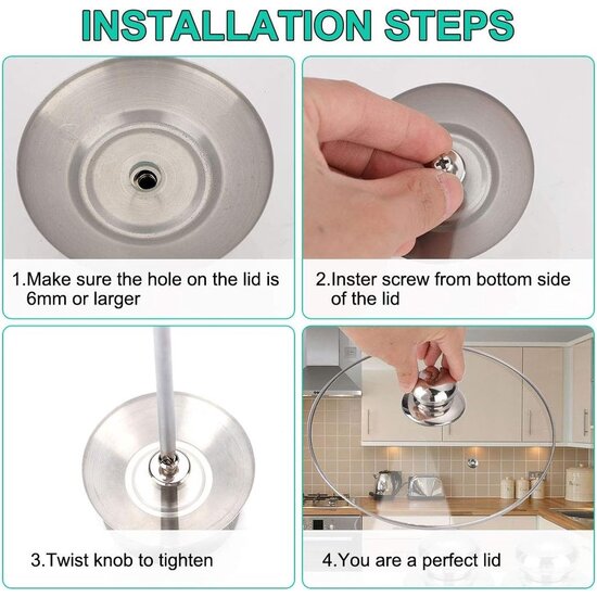 Igoods Igoods Dekselknop - Vervangende Handgreep voor Glazen Deksel - RVS Cover Button - Voor Potten- en Pannendeksels - Ø6mm Schroef