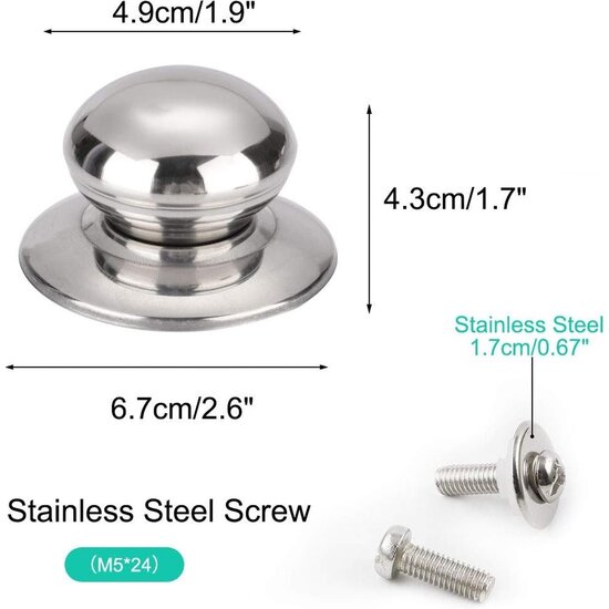 Igoods Igoods Dekselknop - Vervangende Handgreep voor Glazen Deksel - RVS Cover Button - Voor Potten- en Pannendeksels - Ø6mm Schroef