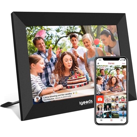 Igoods Igoods Digitale Fotolijst - HD Fotolijst - 10.1 inch Display - Fotokader - IPS Touchscreen - Frameo App - 32GB - Zwart
