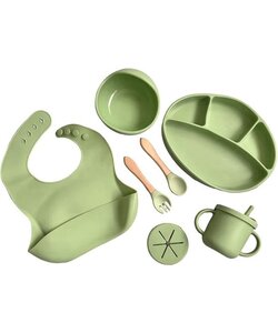 Igoods Babyservies - Kinderservies - Met Placemat - Siliconen - Antislip - 10-delig - Onbreekbaar - Vaatwasserbestendig - Magnetronbestendig - Vriesbestendig - Groen
