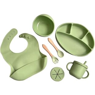 Igoods Babyservies - Kinderservies - Met Placemat - Siliconen - Antislip - 10-delig - Onbreekbaar - Vaatwasserbestendig - Magnetronbestendig - Vriesbestendig - Groen