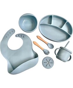 Igoods Babyservies - Kinderservies - Met Placemat - Siliconen - Antislip - 10-delig - Onbreekbaar - Vaatwasserbestendig - Magnetronbestendig - Vriesbestendig - Blauw