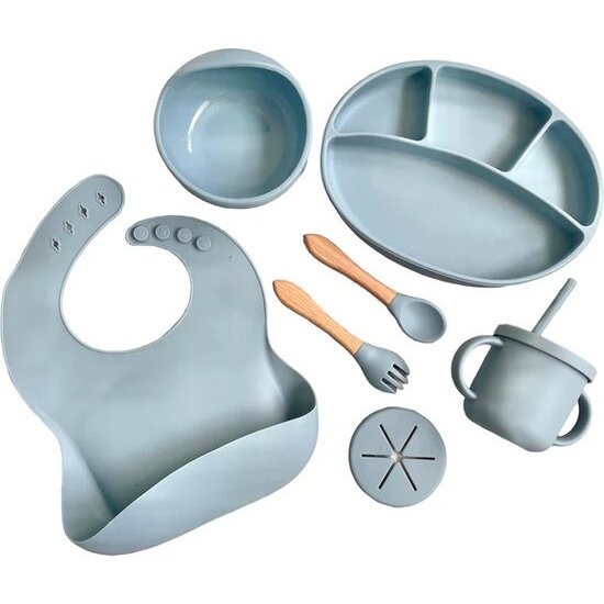 Igoods Igoods Babyservies - Kinderservies - Met Placemat - Siliconen - Antislip - 10-delig - Onbreekbaar - Vaatwasserbestendig - Magnetronbestendig - Vriesbestendig - Blauw