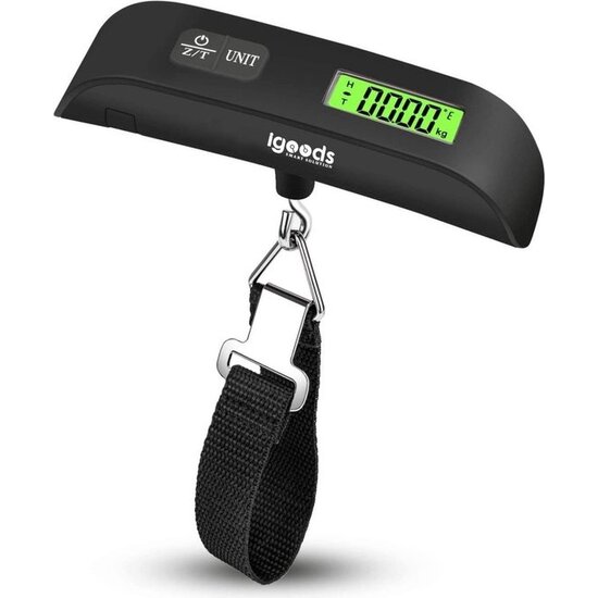 Igoods Igoods Digitale kofferweegschaal - Bagageweegschaal tot 50KG - Bagage weegschaal inclusief batterij - Zwart