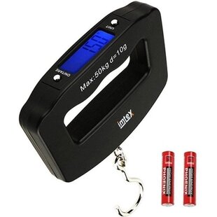 Imtex Bagageweegschaal - Kraanweegschaal - Draagbare Weegschaal - Hangweegschaal - Tarra Functie - Tot 50kg - Inclusief 2 Batterijen - Zwart