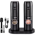Igoods Igoods Peper- en Zoutmolens - Kruidenmolen - Peper- en Zoutstellen - Pepermolen - USB-C - Incl Standaard - Zwart - 2 Stuks