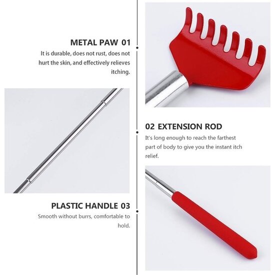 Igoods Igoods Uitschuifbare Rugkrabber - Ruggenkrabber - Telescopisch - Massage - Verstelbaar - Anti-jeuk - RVS - Rood