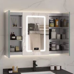 Igoods Badkamer Spiegelkastje - Aluminium Badkamerspiegel met LED-verlichting - Wandspiegel - Anti-Condens - Rechthoek - 100x80cm