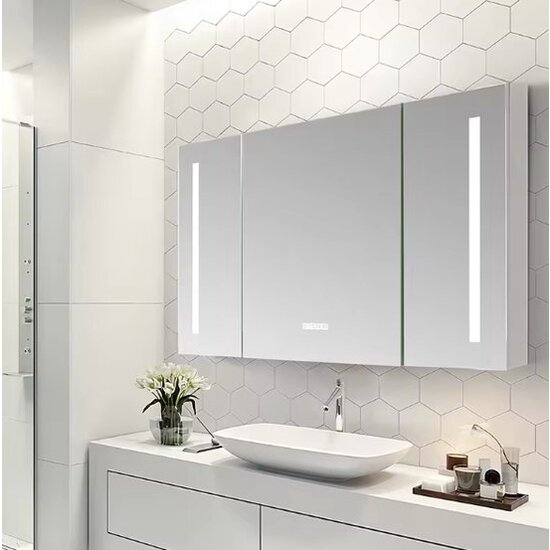 Igoods Igoods Badkamer Spiegelkastje - Aluminium Badkamerspiegel met LED-verlichting - Wandspiegel - Anti-Condens - Rechthoek - 100x80cm