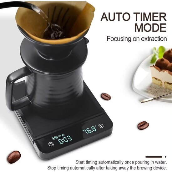 Imtex Imtex Koffieweegschaal - Digitale Keukenweegschaal - 3000g/0.1g - Waterdicht - USB-C Opladen - Antislip - LED - Zwart