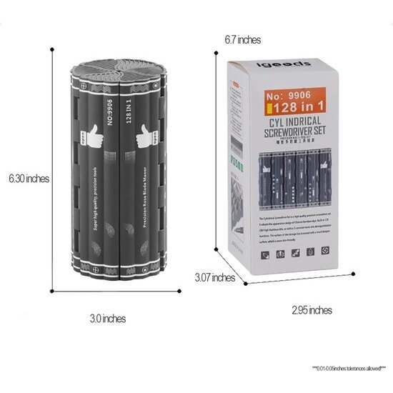 Igoods Igoods Schroevendraaierset - Cilindervormige Schroevendraaierset - 128-Delig - Precisie Schroevendraaier Set - Grijs
