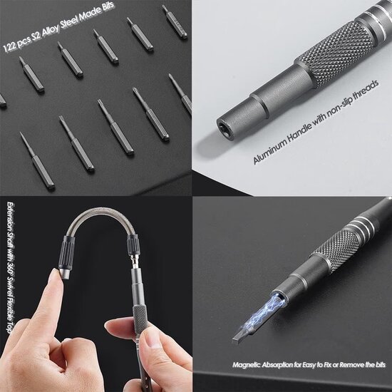 Igoods Igoods Schroevendraaierset - Cilindervormige Schroevendraaierset - 128-Delig - Precisie Schroevendraaier Set - Grijs