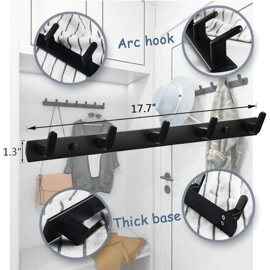 Igoods Igoods Wandkapstok - Kledinghanger - 5 Haakjes - Zwart