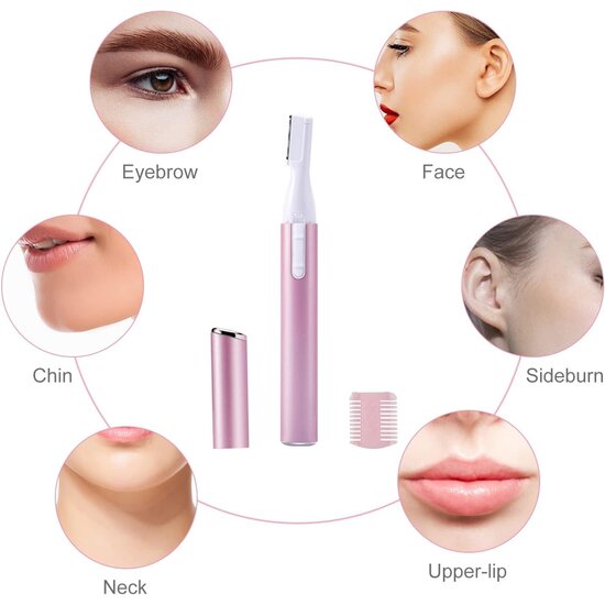 Igoods Igoods Precisietrimmer - Facial Care - Wenkbrauw Trimmer - Gezichtshaar Trimmer - Epileer Apparaat - Gezichtshaar Verwijderaar - Ontharing - Inclusief Borsteltje en Opzetstuk - Dames - Roze
